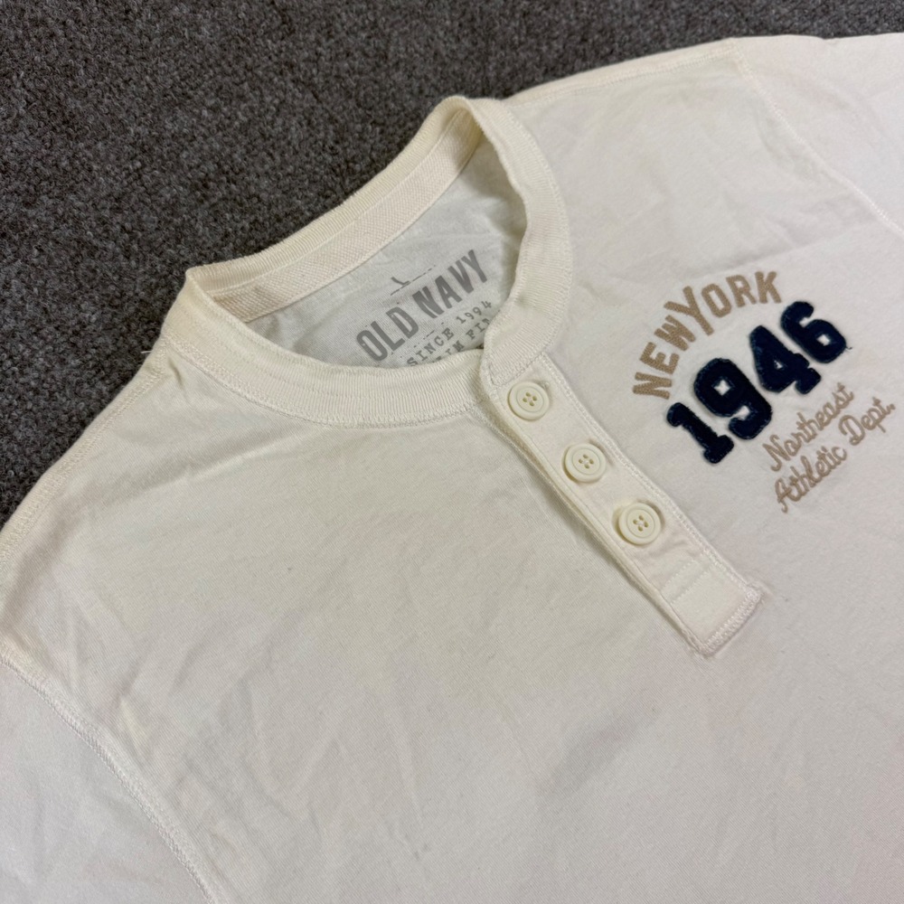 Old Navy Henley Shirt Large White New York 1946 Slim Fit Mens